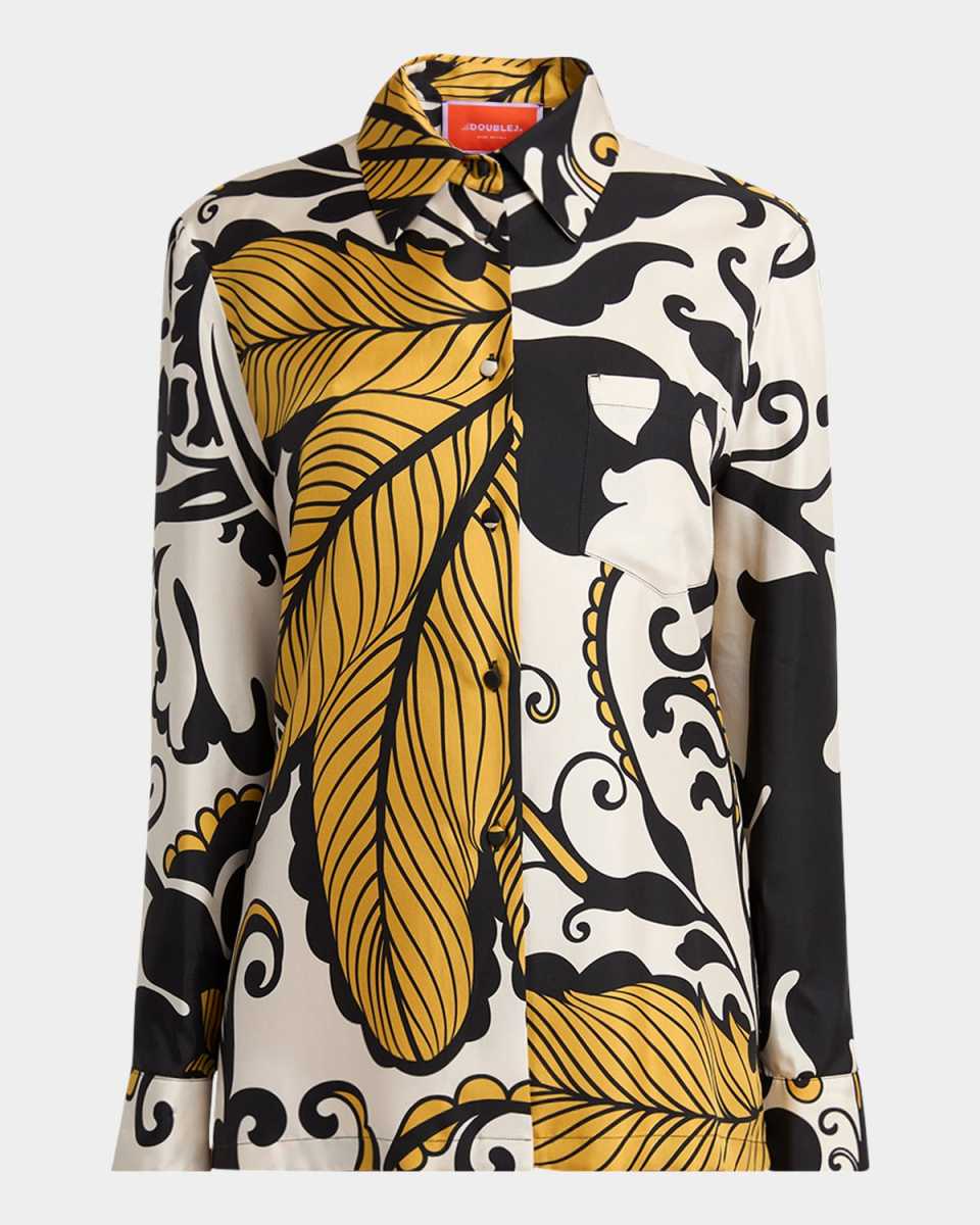 Marea-Print Button-Down Silk Boy Shirt